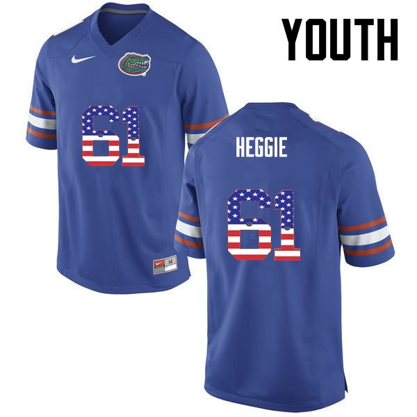 Youth NCAA Florida Gators Brett Heggie #61 Stitched Authentic USA Flag Fashion Nike Blue College Football Jersey FXO2465MA